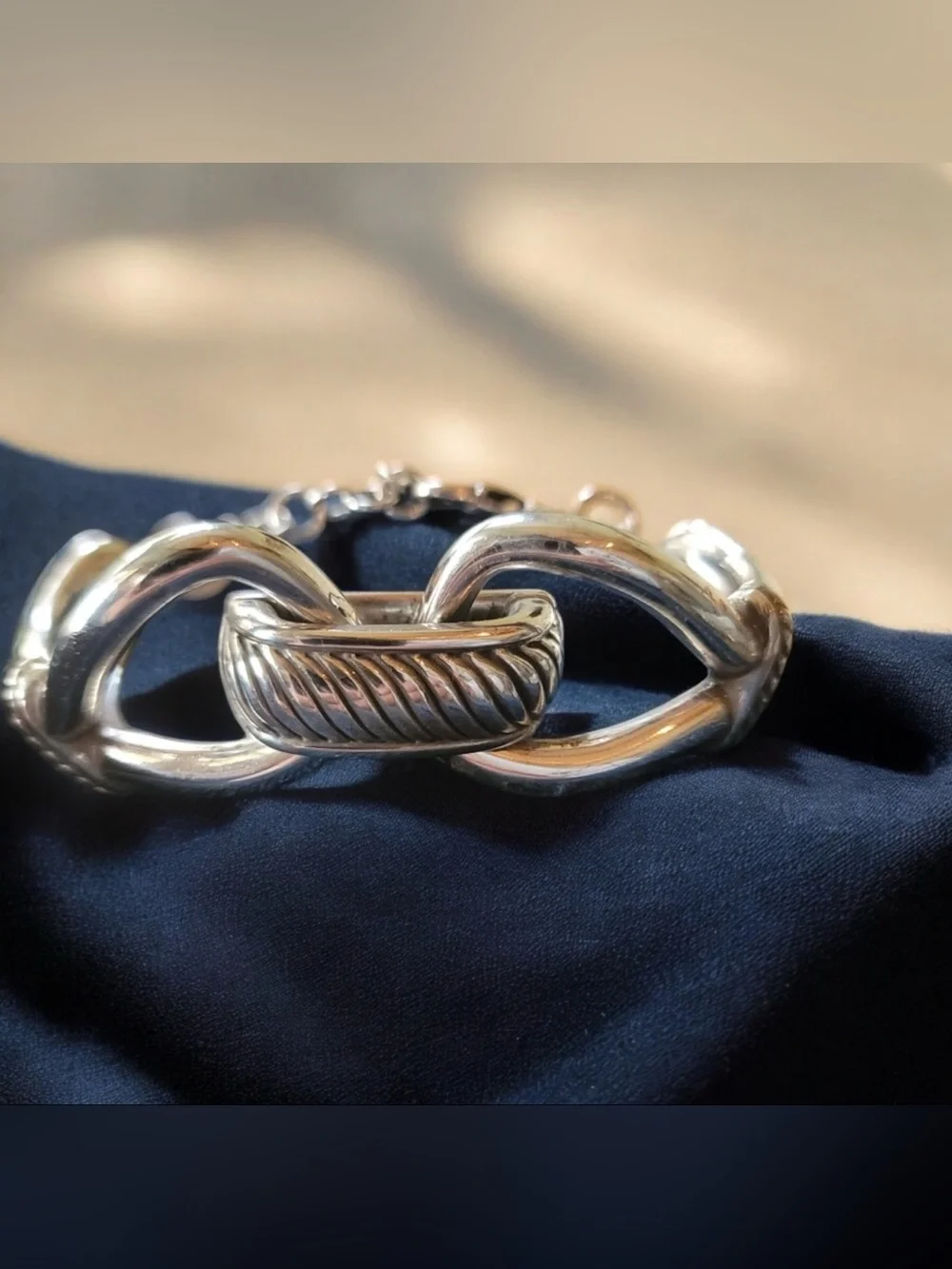 BRIGHTON Silver Tone Double Link with Knott Bracelet Cable Chunky